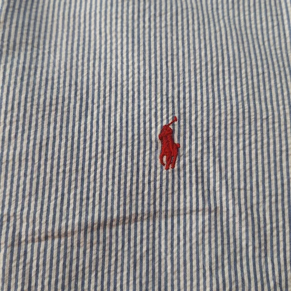 Polo Ralph Lauren Mens Blue White Striped Seersucker Short Sleeve Shirt Large - Picture 3 of 7